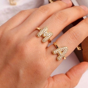 Anillo personalizado con letra de globo: anillo con inicial personalizada, letra dorada inflada, regalo para ella, joyería de la amistad, talla única