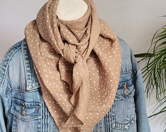 Muslin scarf in beige/sand dotted, triangular scarf, neckerchief, muslin scarf, beige