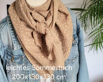 Muslin cloth, triangular scarf, light summer scarf, dots beige, sand