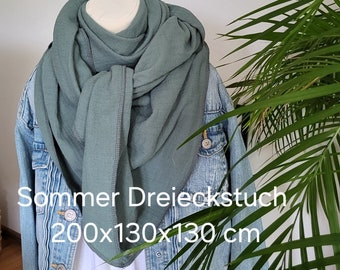 Muslin scarf, triangular scarf, light summer scarf, neckerchief in olive/dark green