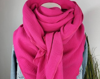 Pink muslin scarf, summer collection, lightweight triangular scarf for spring/summer, muslin shawl