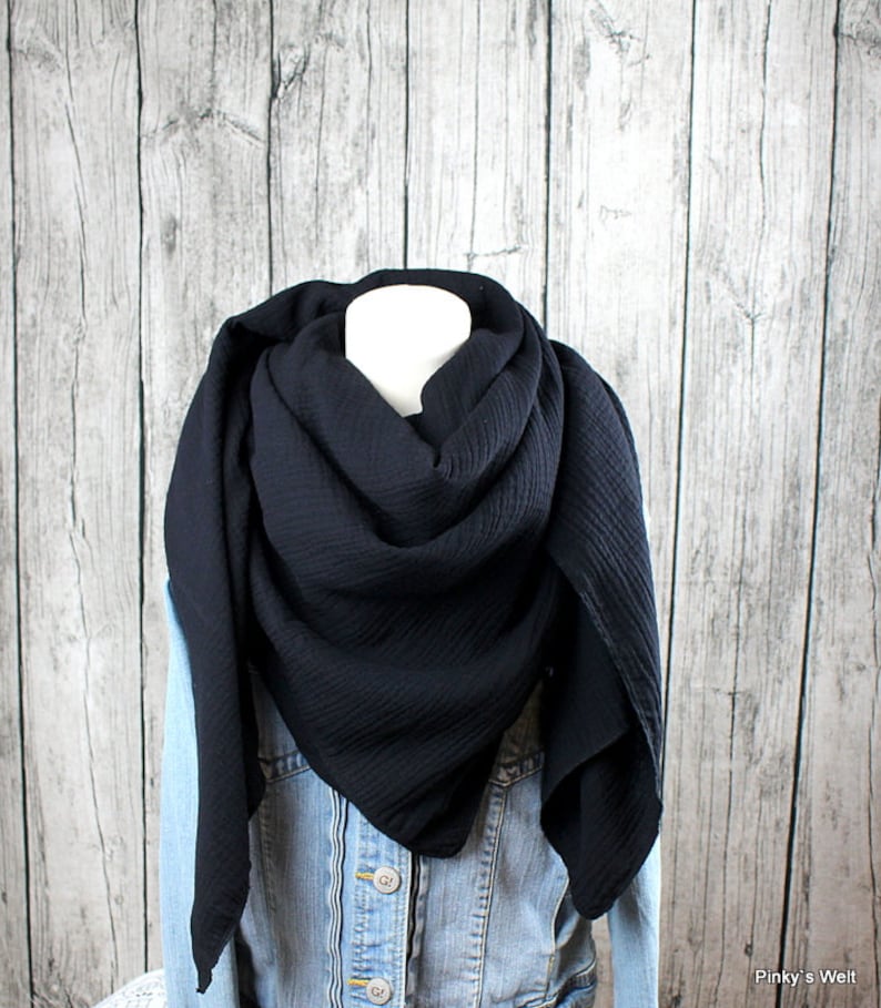 Muslin scarf, triangular scarf, summer scarf, muslin scarf, black image 6