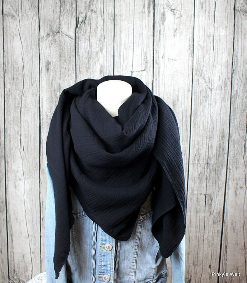 Muslin scarf, triangular scarf, summer scarf, muslin scarf, black image 1