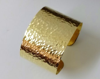 Manchette large martelée, bracelet de poignet en argent doré en laiton, brassard, cuivre, aluminium ou argent allemand, plaqué or 24 carats
