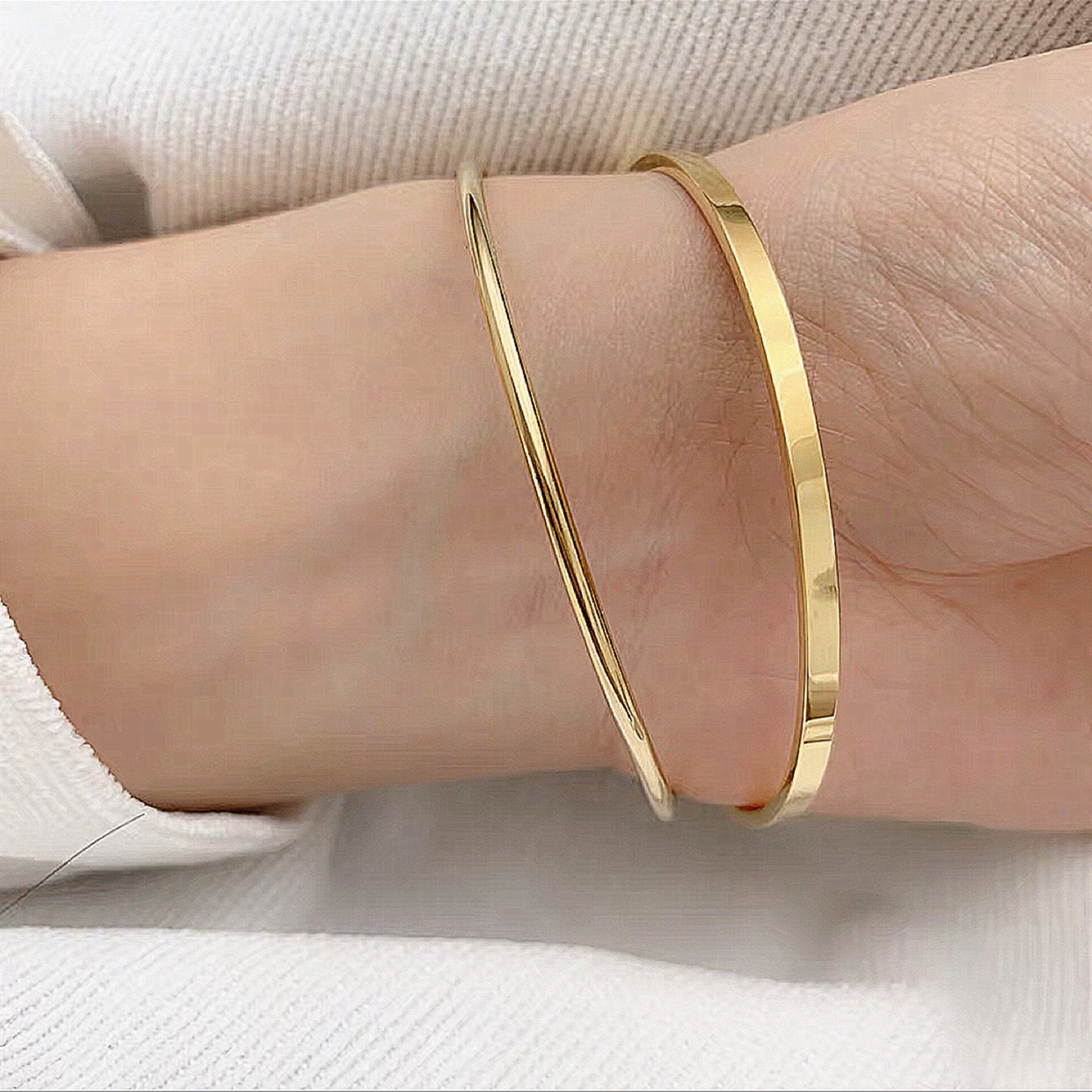 Gold Simple Flat Bangle Bracelet, Minimalist Bracelet -  Norway