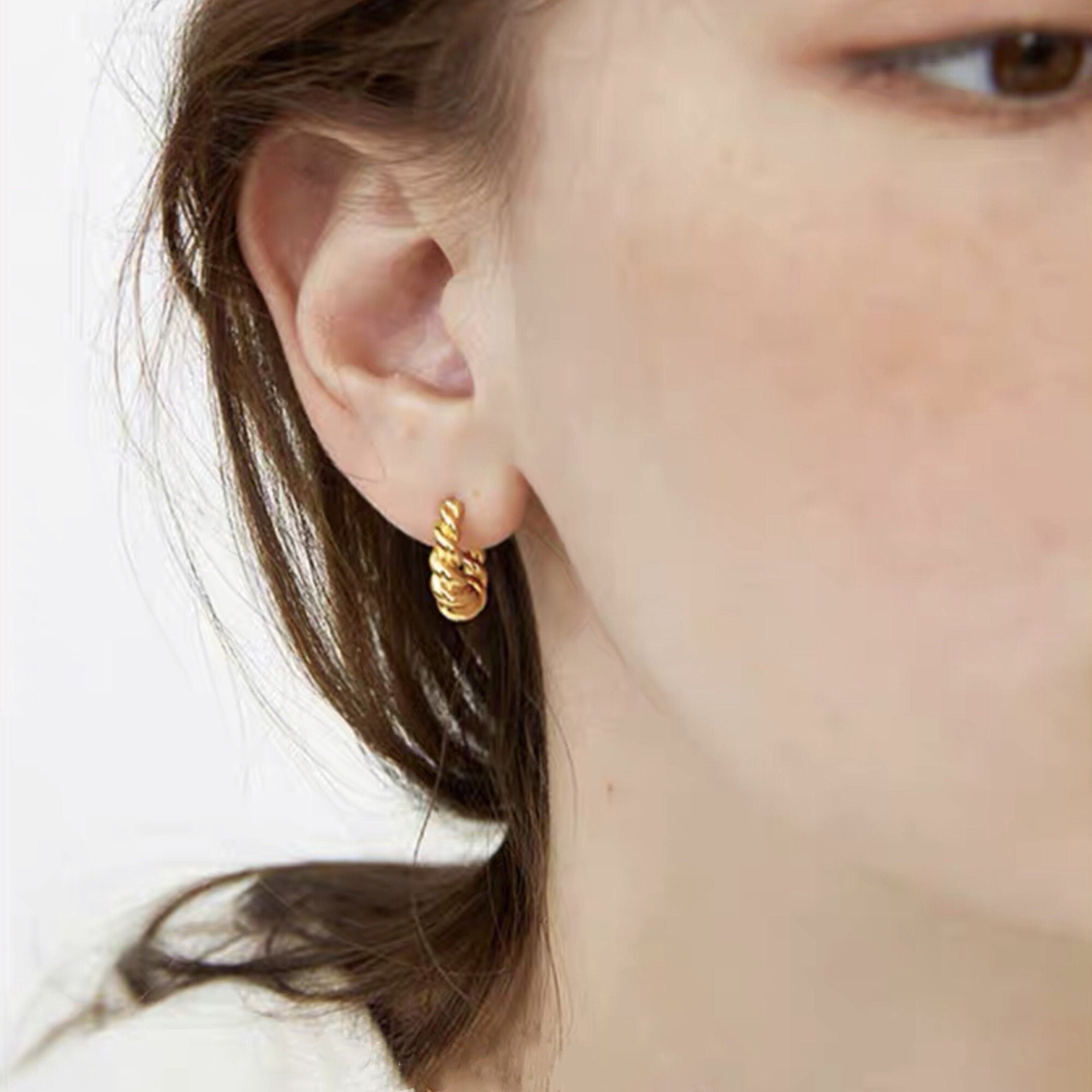 Buy Dainty Gold and Silver Color Twist Croissant Dome Hoop
