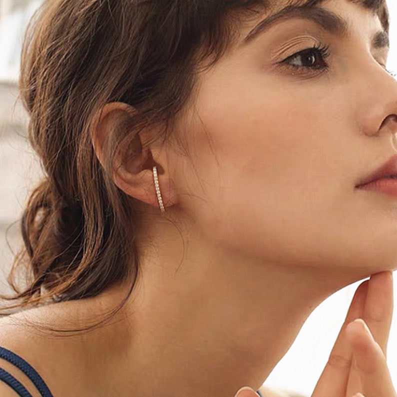 Dainty White CZ Ear Lobe Cuff Stud Earrings Gold CZ Lobe Etsy