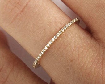 Ring "Crystal", Dainty White CZ Full Stones Gold Plated Band Ring