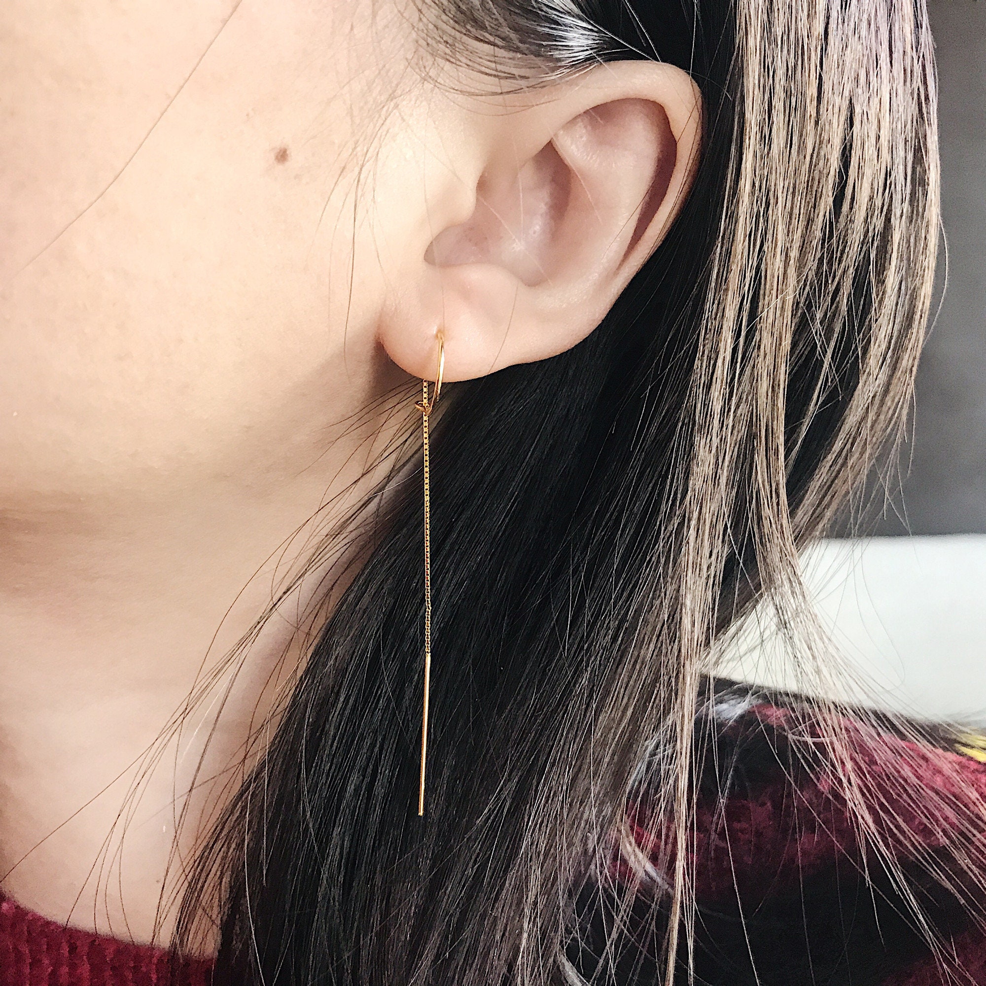Gold bar chain thread hotsell earrings