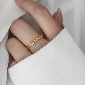 Gold Plated Piano Keys Ziczac Shaped Ring, Gold Statement Stacking Dome Ring