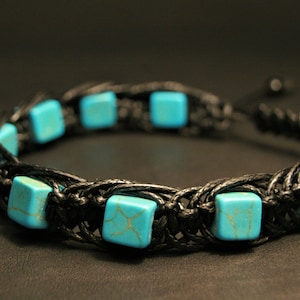 Blue turquoise bracelet African turquoise mens bracelet Genuine turquoise birthstone teal bracelet Raw turquoise shambala bracelet homme