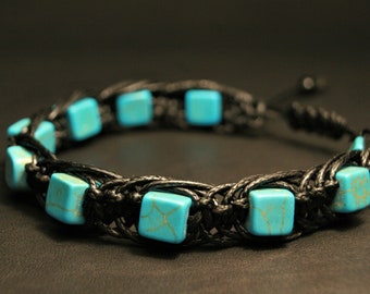 Blue turquoise bracelet African turquoise mens bracelet Genuine turquoise birthstone teal bracelet Raw turquoise shambala bracelet homme