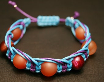 Armband carneool shambala: rood tijgeroog, natuursteen, gevlochten koord