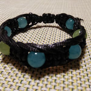 Natural Aquamarine Green Onyx Beryl March Birthstone Signature Beads Bracelet
