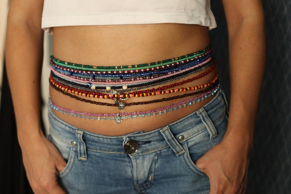 thumbnail image 2 of African Waist Beads – Blue Crystal Belly Chain – Weight Loss & Waistline Jewelry 2 of 6