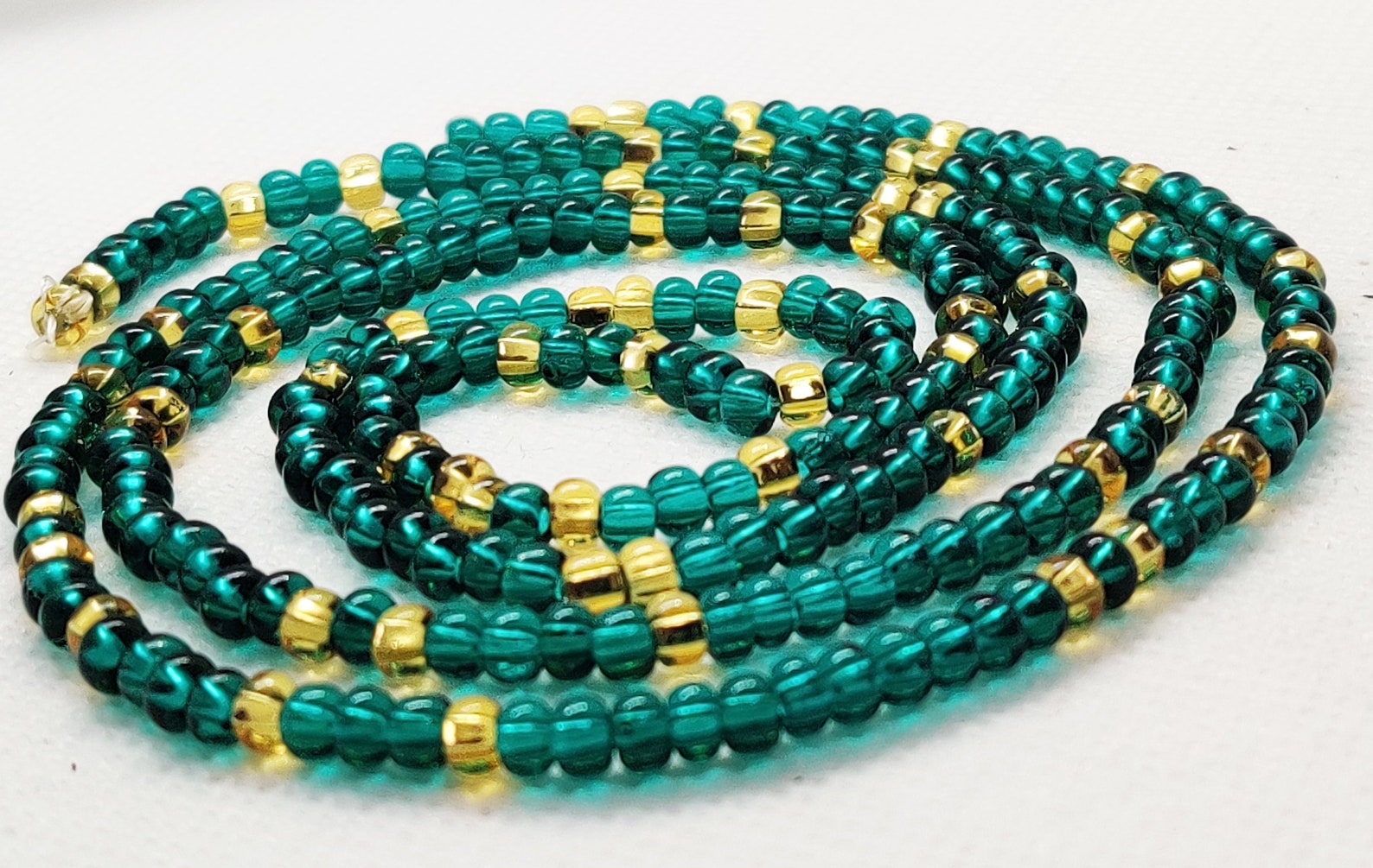 Green African Waist Beads With Clasp,stomach Beads,ghana Waist Chain