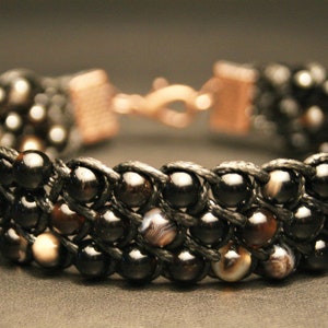 Tiger Eye Stone Shambala Bracelet: Handmade Waxed Cord Bracelet