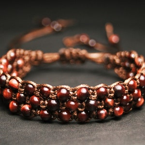 Mens tiger eye bracelet, Natural tiger eye beads handwoven bracelet, Tigers eye bracelet men, Custom men bracelet with red tiger eye beads