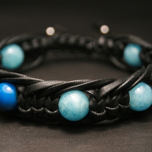 Natural aquamarine bracelet, Blue lace agate bracelet mens mala bracelet with aquamarine crystal, Viking mens faceted aquamarine jewelry