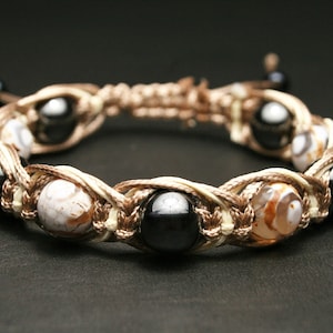 Specular Hematite Bracelet with Botswana Agate Dzi Beads for Prosperity