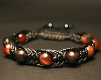 Fire agate bracelet, Crackle agate shambala bracelet, Natural botswana agate mens bracelet, Prosperity bracelet with agate beads