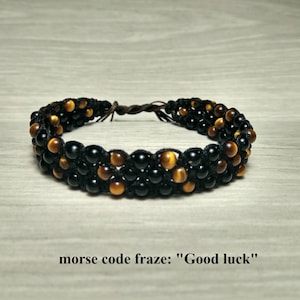 Agate morse code bracelet homme, Tiger eye bracelet, Shambala bracelet, viking armband, mens mala bracelet, his and her bracelet