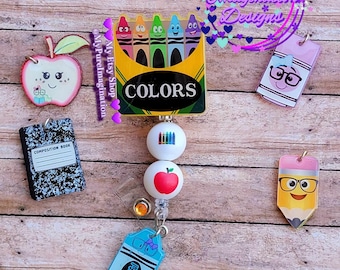 Crayon Color Box Badge Reel/Teacher Badge Reel/School Supplies Badge Reel/Nurse Badge Reel/Cashier ID Holder/Teacher Key Card