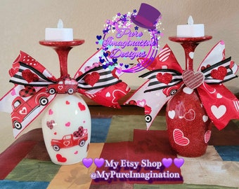 Valentine's Day Home Decor Set/Red Truck Valentine's Day Wreath/Valentine's Day Centerpiece/Valentine's Day Candle Holders/