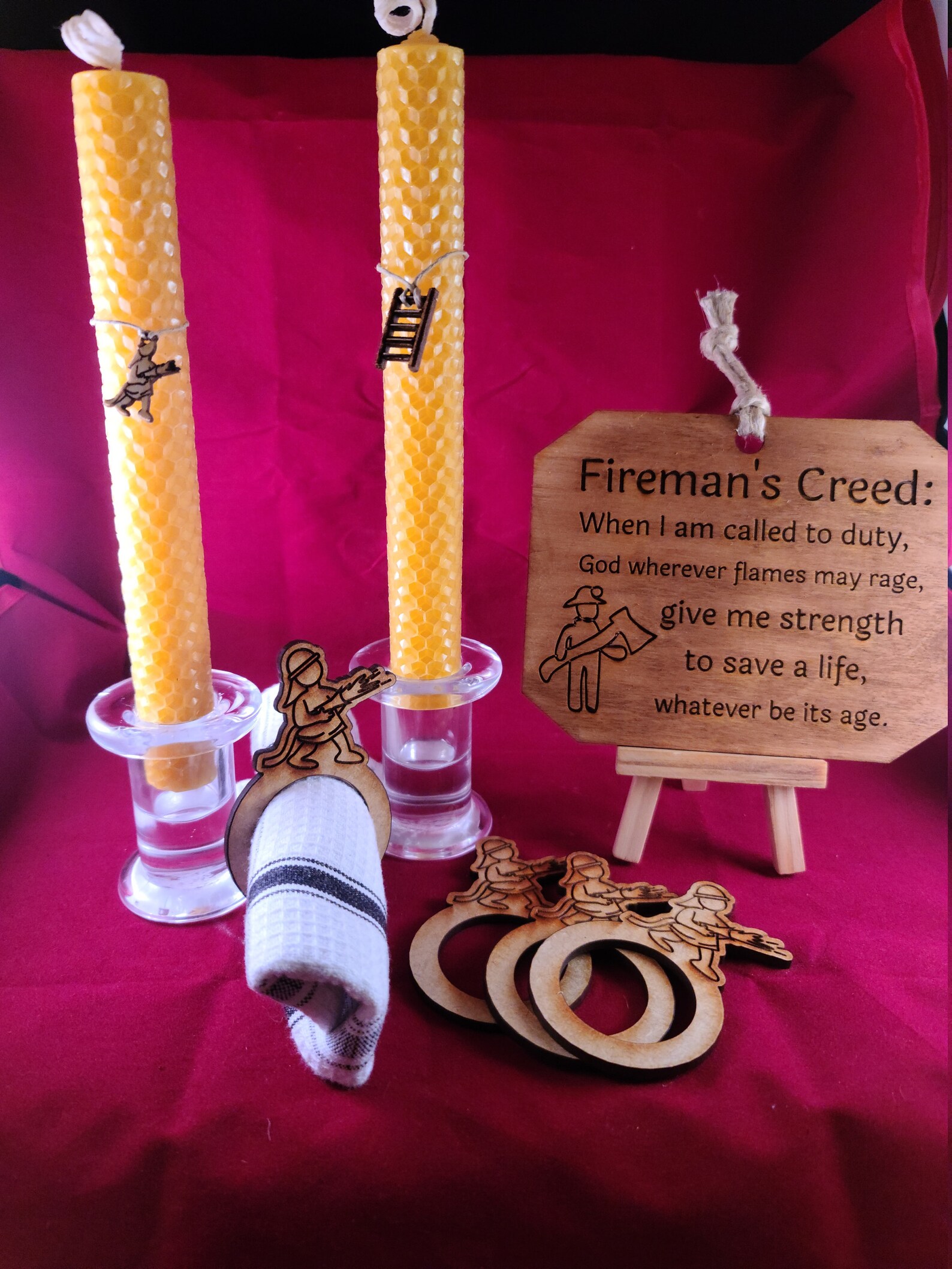 Fireman s Creed Sign Fireman Napkin Rings And Candle Set Etsy