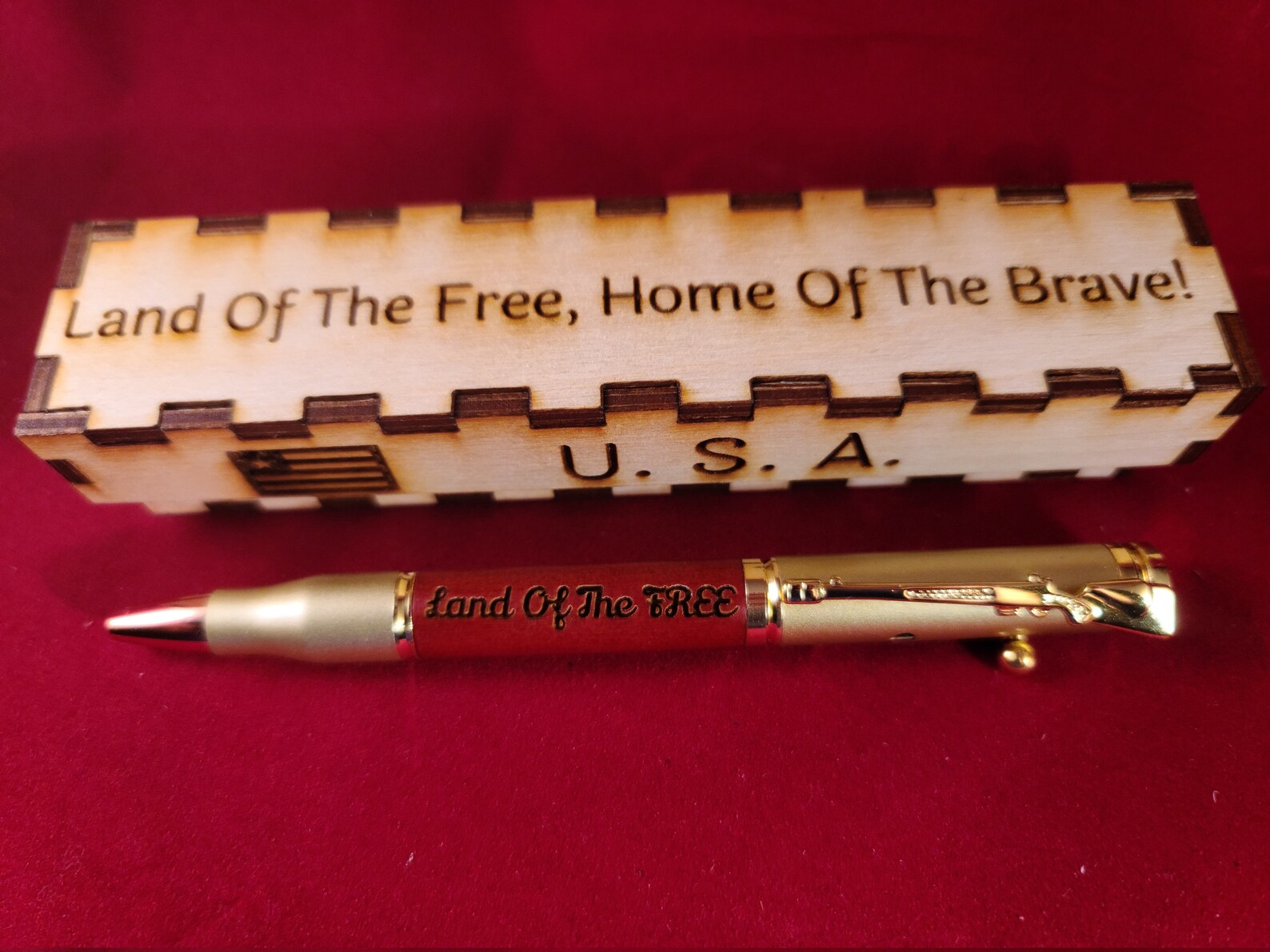 Unique Laser Engraved Bullet Pen With Rifle Clip and Wood Etsy