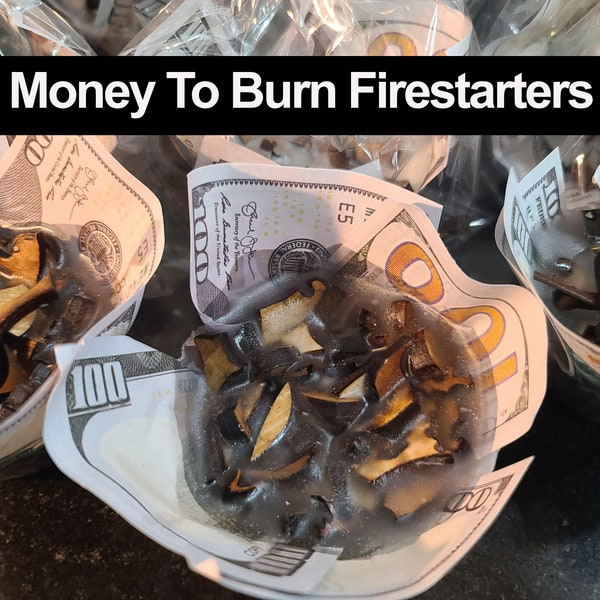 Individually wrapped Fun "Money to Burn Fire Starters", Camping accessories, Play Money Firestarter, Fire starter