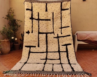 Accent Berber rug - White Black Rug - Custom Moroccan Rug - Large Area rug - Abstract Rug - Handmade rug - Moroccan Berber rug - Wool rug