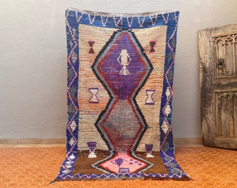 Vintage Azilal rug - Boucherouite rug 4 x 7.7 Feet Berber rug - Moroccan area rug - Entryway rug - Handknotted rug - Floor rug - Boho rug