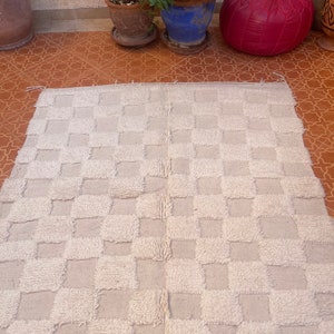 Beni ourain rug checkered Custom size rug Tribal rug Solid White rug Moroccan berber rug Azilal Abstract rug All Wool rug image 5