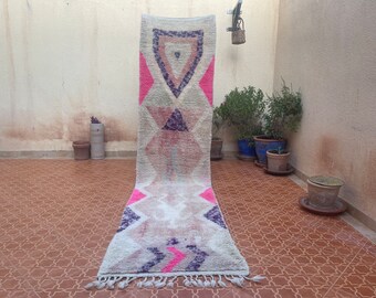 Handmade Wool Berber Runner Rug: 2.5 x 10.5 ft, Low Pile