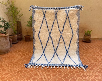 Sky Blue Moroccan Rug: Abstract Berber Wool Area Rug