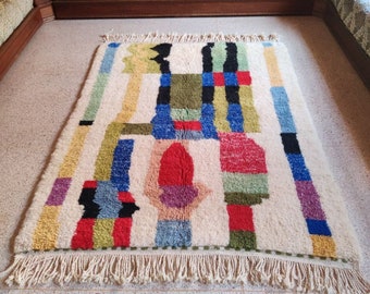 Authentischer marokkanischer Teppich - Mehrfarbiger marokkanischer Teppich - Beni Ourain Teppich - Berber Teppich - Moderner Abstrakter Teppich