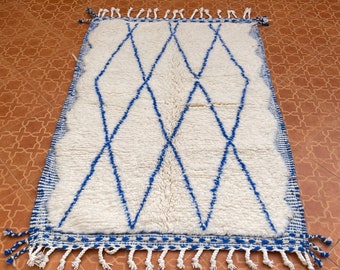 Beni Ourain Teppich - Blau Weißer Teppich - Handgeknüpfter Teppich - Teppich nach Mass - Beni Ourain Teppich - Handgeknüpfter Teppich - Teppich nach Mass