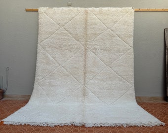 Handmade White Wool Berber Rug: Moroccan Beni Ourain Area Rug
