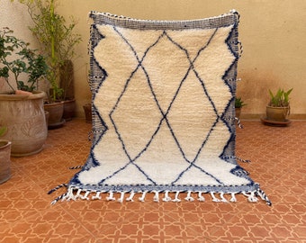 Beniouraine Blue White rug - Genuine Moroccan lamb wool - Beni ourain rug - Berber Area rug - Berber carpet - Handmade rug - Handmade rug