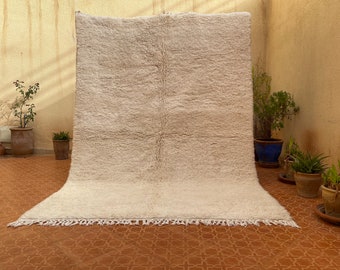 Handmade Solid White Berber Rug: Moroccan Boho Area Rug