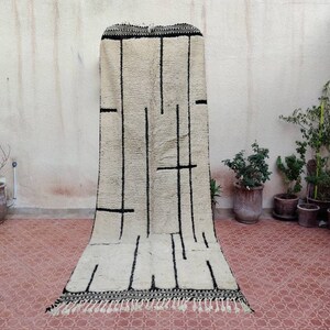White and Black runner - Moroccan strip rug - Embossed Moroccan rug - Berber runner - Narrow rug - Boho runner - Abstract rug - Hallway rug