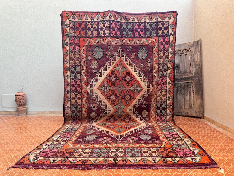 Berber Large rug 7 x 12.4 feet Moroccan area rug Red Boujaad rug Handmade rug Morocco rug Floor rug Wool rug Vintage rug image 1