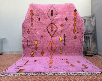 Handwoven Pink Berber Wool Rug – Large Geometric Moroccan Carpet