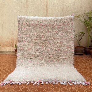 White Pink dotted rug - Beni ourain rug - Moroccan pink rug- Abstract area rug - Custom rug- Wool Berber rug - Berber pink rug - Boho rug