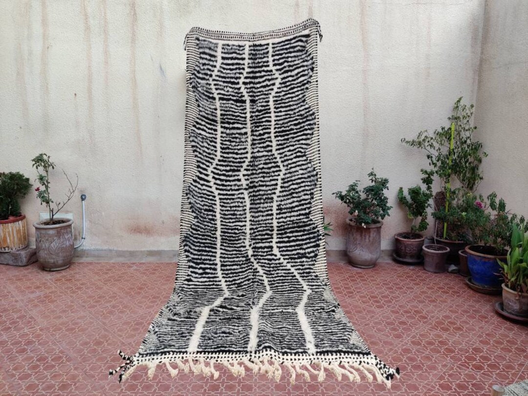 Black Striped Runner Moroccan Abstra Rug White & Black Etsy