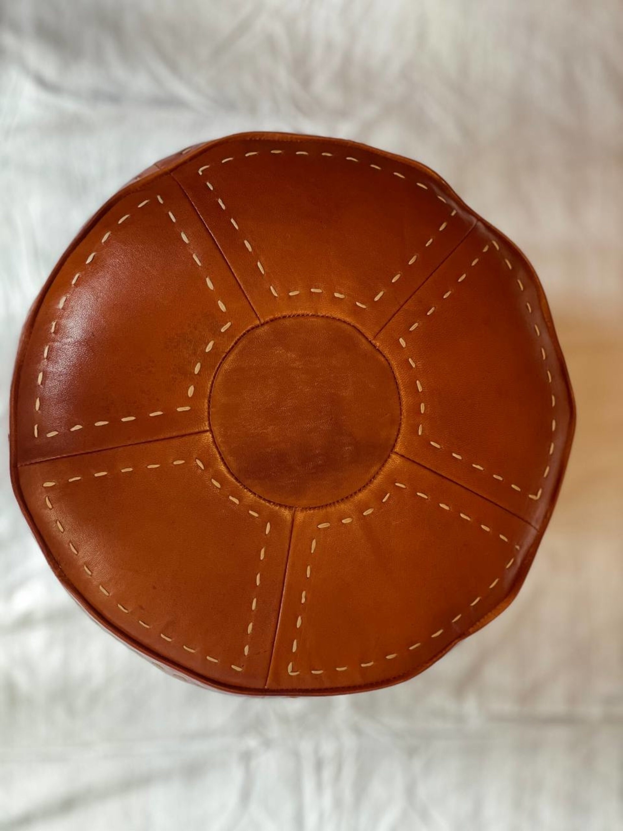 Marokkanischer runder brauner Pouf Echtleder Pouf Brauner | Etsy