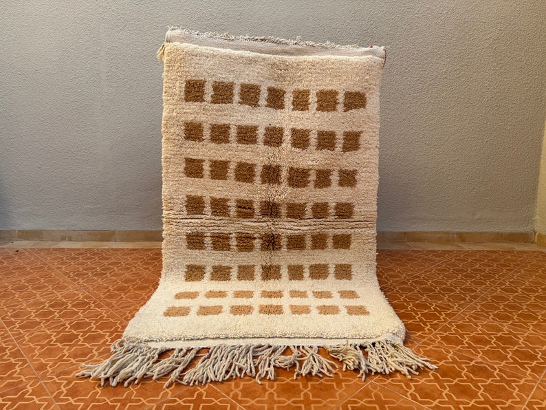 Specified Rug Brown Grid Moroccan Rug: Small Berber Wool Area Rug (3.3 X 5.4 Ft) - Etsy