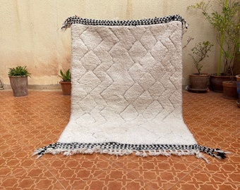 White solid rug - White Moroccan rug - Berber Moroccan rug Plain - Moroccan rug Solid - Handmade rug - Embossed rug - Wool Berber rug