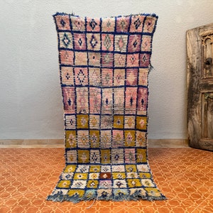 Tapis berbère vintage pour couloir : tapis bohème marocain fait main (2,6 x 6,8 pi)